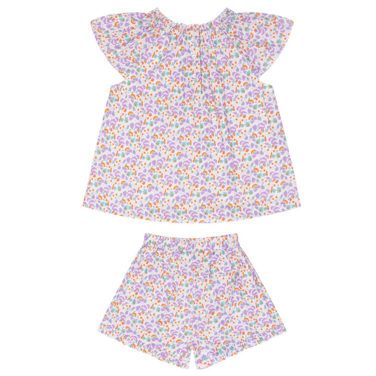 Girls Purple Floral Flutter Sleeve Tank Set