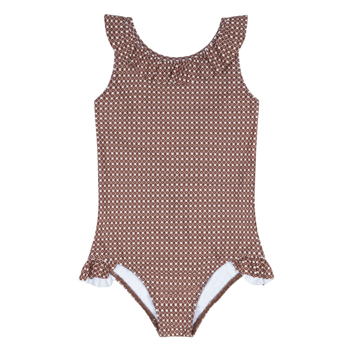Girls Chocolate Dot Ruffle Collar One Piece