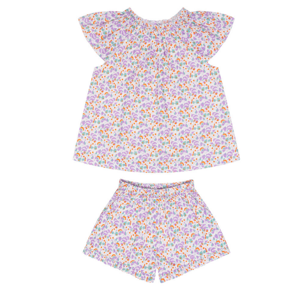 Girls Purple Floral Flutter Sleeve Tank Set