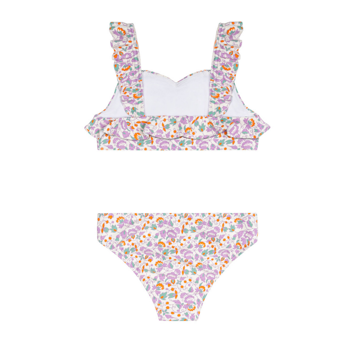 Girls Purple Floral V-neck Ruffle Bikni