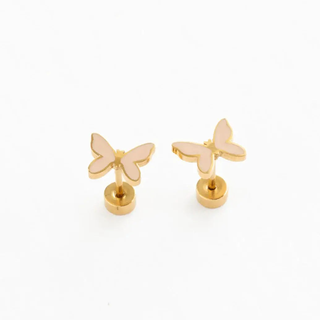 Enamel Butterfly Stud Earrings - Blush