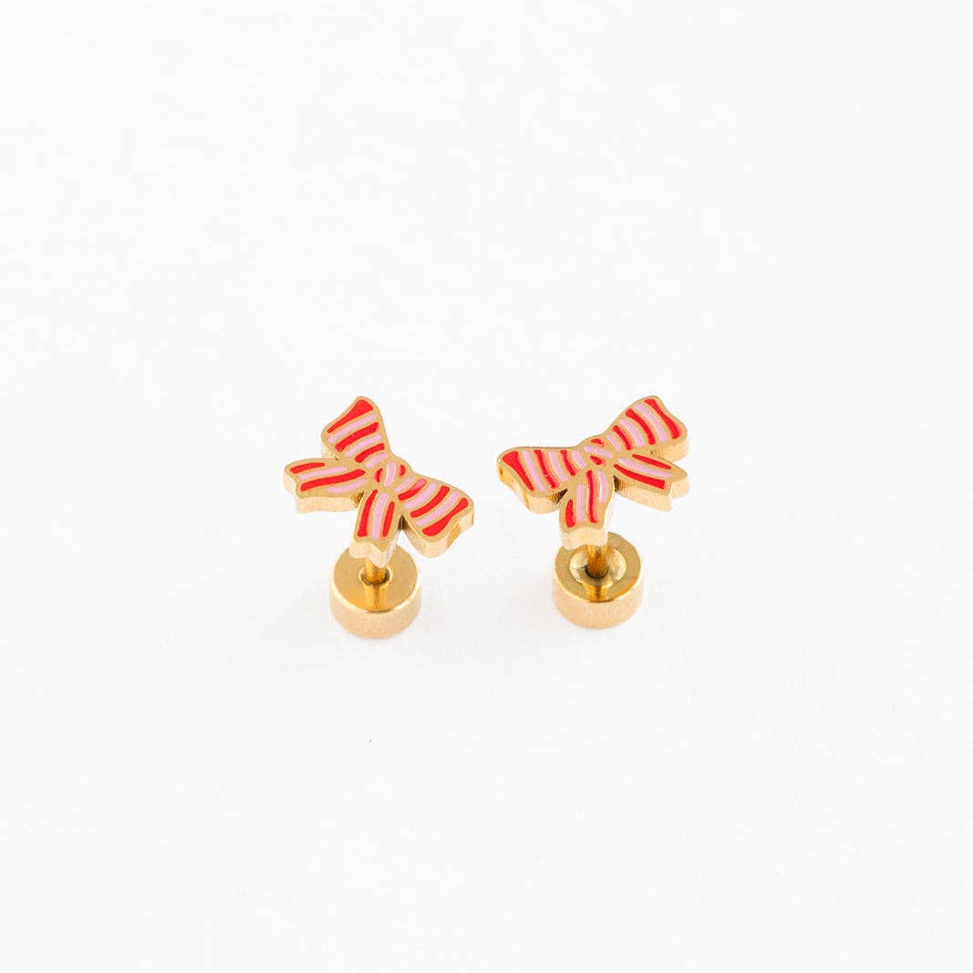 Striped Bow Stud Earrings