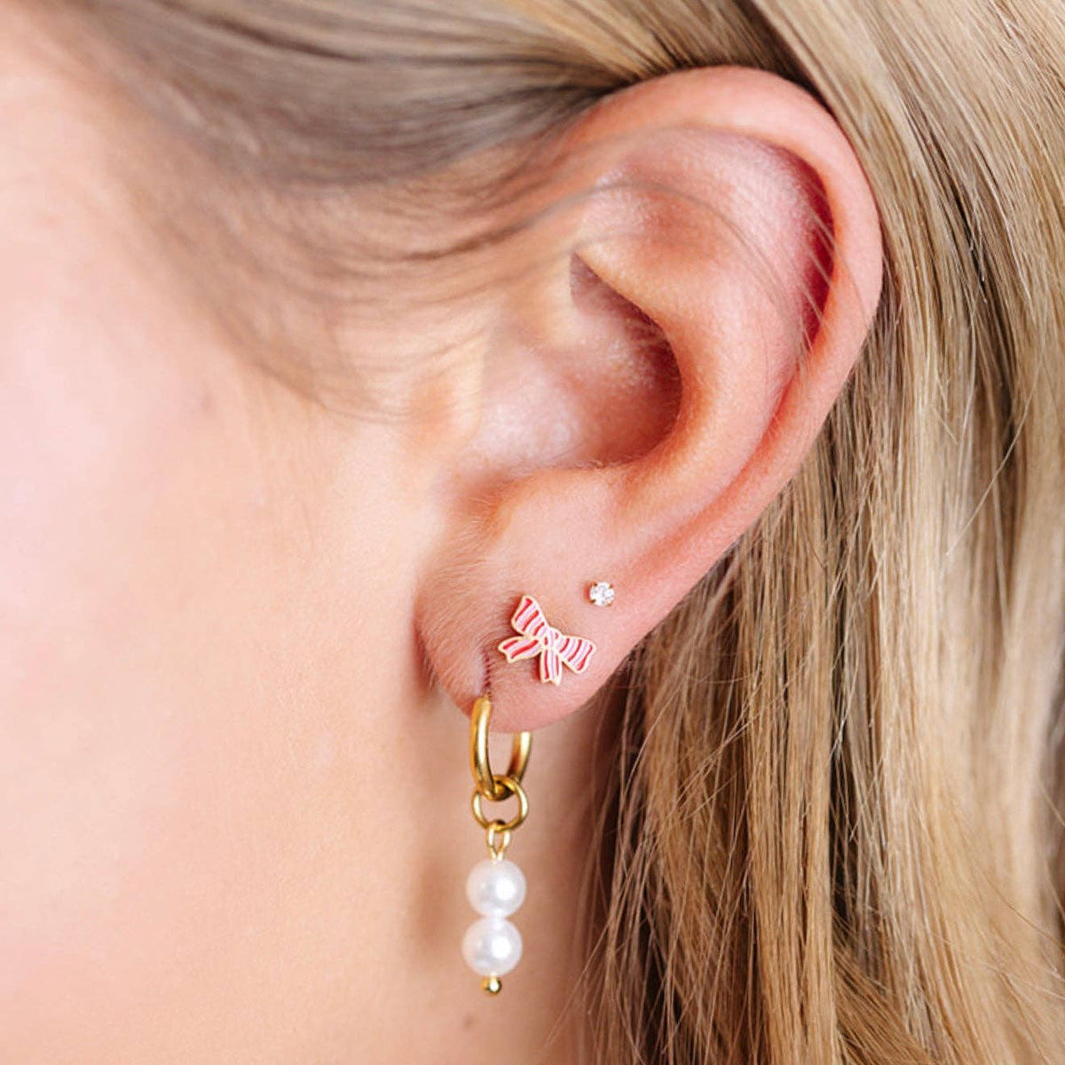 Striped Bow Stud Earrings