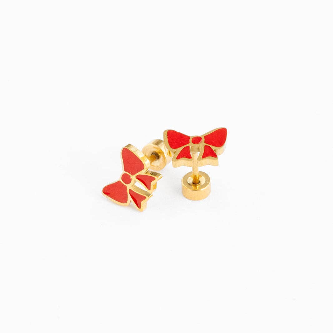 Red Bow Stud Earrings