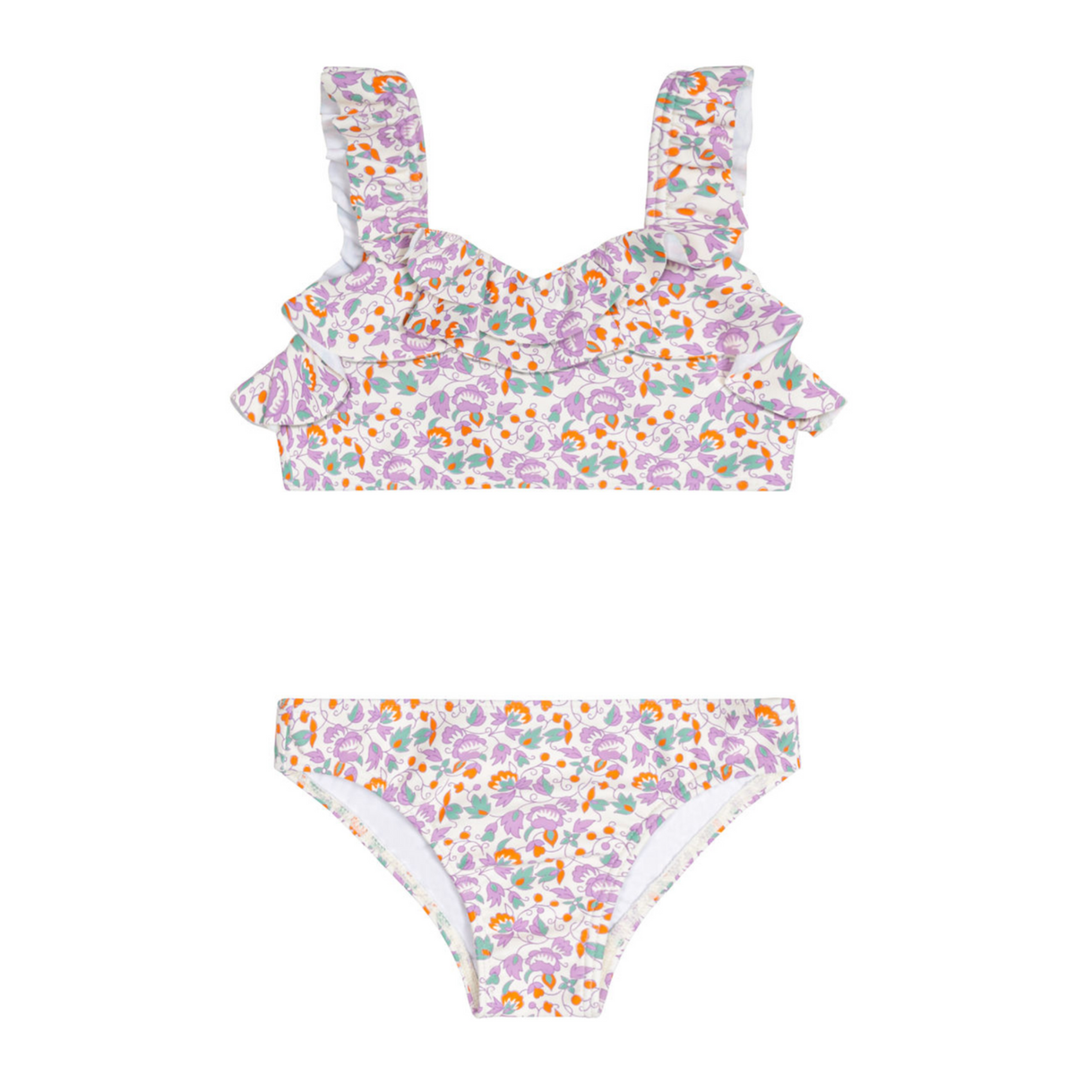 Girls Purple Floral V-neck Ruffle Bikni