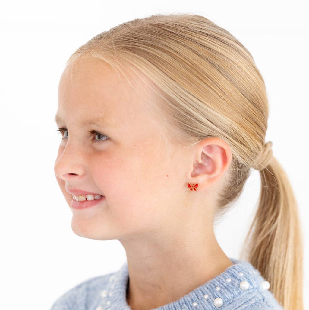 Red Bow Stud Earrings