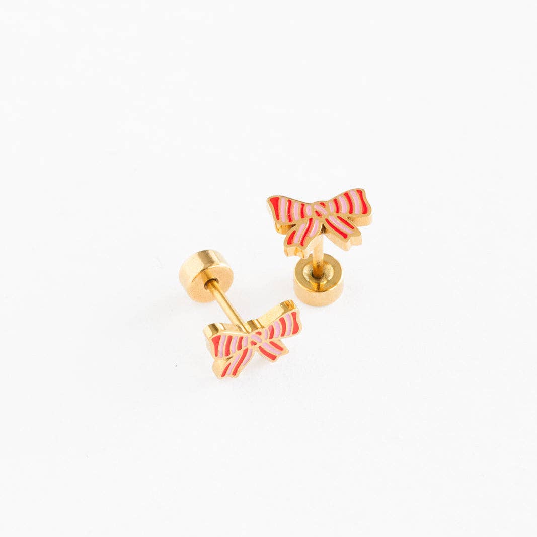 Striped Bow Stud Earrings