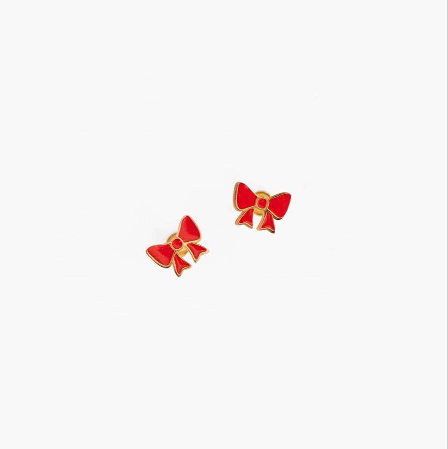 Red Bow Stud Earrings